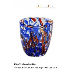 Glass 049/10 Fancy Red-Blue - Handmade Colour Glass WIth Fancy Style 12 oz. (350 ml.)