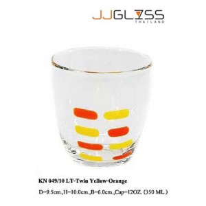 แก้ว 049/10 ลายแต้มคู่เหลือง-ส้ม - แก้วน้ำ แฮนด์เมด ทรงหยดน้ำ ตัวใส ลายแต้มคู่เหลือง-ส้ม 12 ออนซ์ (350 มล.)