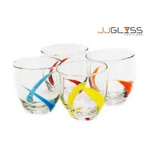 Glass 049/10 YY - 13 oz. Glass with Striped Colors on Top (375 ml.)