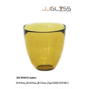 แก้ว P049/10 ชา - แก้วน้ำ แฮนด์เมด ทรงหยดน้ำ แบบหนา สีชา 12 ออนซ์ (350 มล.)