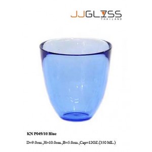 แก้ว P049/10 น้ำเงิน - แก้วน้ำ แฮนด์เมด ทรงหยดน้ำ แบบหนา สีน้ำเงิน 12 ออนซ์ (350 มล.)