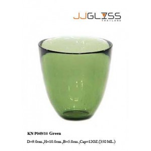 แก้ว P049/10 เขียว - แก้วน้ำ แฮนด์เมด ทรงหยดน้ำ แบบหนา สีเขียว 12 ออนซ์ (350 มล.)