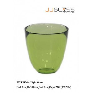 แก้ว P049/10 เขียวตอง - แก้วน้ำ แฮนด์เมด ทรงหยดน้ำ แบบหนา สีเขียวตอง 12 ออนซ์ (350 มล.)