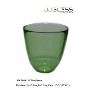แก้ว P049/10 เขียวมะกอก - แก้วน้ำ แฮนด์เมด ทรงหยดน้ำ แบบหนา สีเขียวมะกอก 12 ออนซ์ (350 มล.)