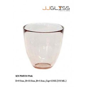 แก้ว P049/10 ชมพู - แก้วน้ำ แฮนด์เมด ทรงหยดน้ำ แบบหนา สีชมพู 12 ออนซ์ (350 มล.)