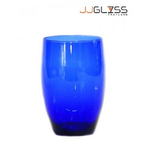 แก้ว 050 สีน้ำเงิน - แก้วน้ำ แฮนด์เมด ทรงกลม ปากตัด สีน้ำเงิน ความจุ 12 ออนซ์ (350 มล.)