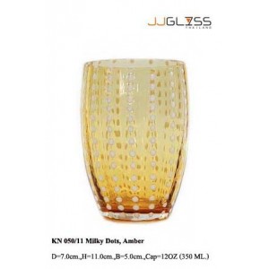 Glass 050/11 Milky Dots, Amber - Handmade Colour Glass, Cold Cut, Amber Glass with Milky White Dots 12 oz. (350 ml.)