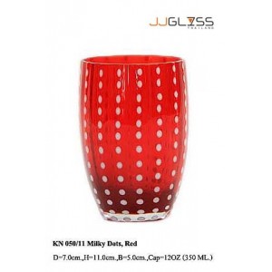 Glass 050/11 Milky Dots, Red - Handmade Colour Glass, Cold Cut, Red Glass with Milky White Dots 12 oz. (350 ml.)