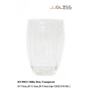 Glass 050/11 Milky Dots, Transparent - Handmade Colour Glass, Cold Cut, Transparent Glass with Milky White Dots 12 oz. (350 ml.)
