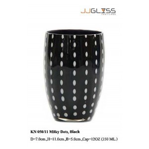Glass 050/11 Milky Dots, Black - Handmade Colour Glass, Cold Cut, Black Glass with Milky White Dots 12 oz. (350 ml.)