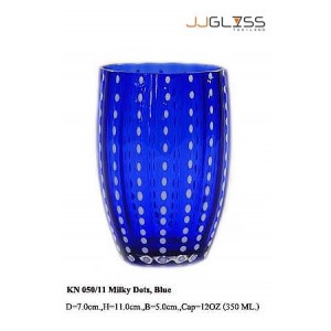 Glass 050/11 Milky Dots, Blue - Handmade Colour Glass, Cold Cut, Blue Glass with Milky White Dots 12 oz. (350 ml.)