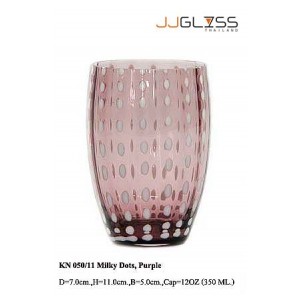 Glass 050/11 Milky Dots, Purple - Handmade Colour Glass, Cold Cut, Purple Glass with Milky White Dots 12 oz. (350 ml.)