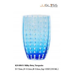 Glass 050/11 Milky Dots, Turquoise - Handmade Colour Glass, Cold Cut, Turquoise Glass with Milky White Dots 12 oz. (350 ml.)