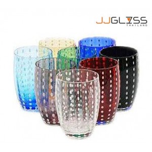 Glass 050/11 Milky Dots - Handmade Colour Glass, Cold Cut, White Milky Dots 12 oz. (350 ml.)