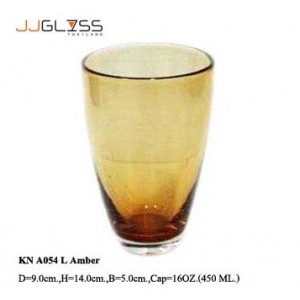 แก้ว A054 L ชา - แก้วน้ำ แฮนด์เมด ทรงหยดน้ำ สีชา 16 ออนซ์ (450 มล.)
