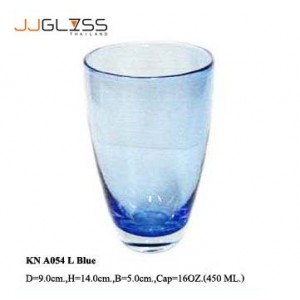 แก้ว A054 L น้ำเงิน - แก้วน้ำ แฮนด์เมด ทรงหยดน้ำ สีน้ำเงิน 16 ออนซ์ (450 มล.)