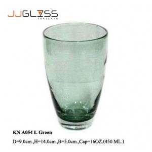 แก้ว A054 L เขียว - แก้วน้ำ แฮนด์เมด ทรงหยดน้ำ สีเขียว 16 ออนซ์ (450 มล.)