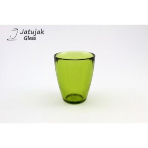 แก้ว P054/9 ลายเย็น เขียวตอง - แก้วน้ำ แฮนด์เมด ทรงหยดน้ำ ลายเย็น ผิวแก้วไม่เรียบ สีเขียวตอง 6 ออนซ์ (175 มล.)