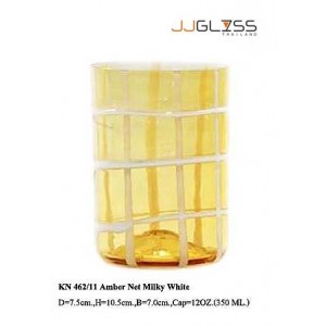 Glass 462/11 Amber Net Milky White - 12 oz. Multiple Colored Net Lines on Amber Glass (350 ml.)