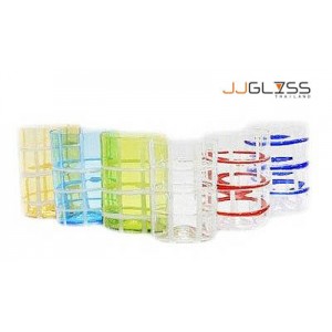 Glass 462/11 Multi-Color Lines - 12 oz. Multiple Colored Net Lines on Transparent Glass (350 ml.)