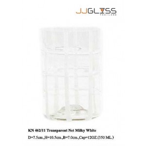 Glass 462/11 Transparent Net Milky White - 12 oz. Multiple Colored Net Lines on Transparent Glass (350 ml.)