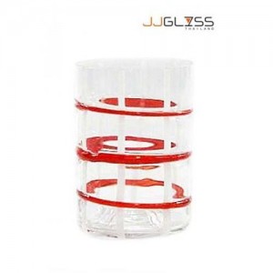 Glass 462/11 Transparent Net Milky White-Red - 12 oz. Multiple Colored Net Lines on Green Glass (350 ml.)