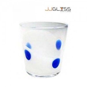 แก้ว 742/10 จุดน้ำเงินก้นมิ้วขาว - แก้วน้ำ แฮนด์เมด ทรงกรวย ตัวใส จุดน้ำเงินก้นมิ้วขาว 11 ออนซ์ (325 มล.)