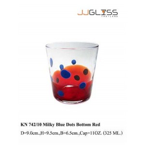 แก้ว 742/10 จุดมิ้วน้ำเงินก้นแดง - แก้วน้ำ แฮนด์เมด ทรงกรวย ตัวใส จุดมิ้วน้ำเงินก้นแดง 11 ออนซ์ (325 มล.)