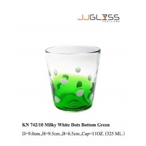 Glass 742/10 Milky White Dots Green Bottom - 11 oz. Glassware with Milky White Dots and Green Bottom (325 ml.)