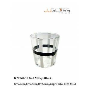 Glass 742/10 Net Milky-Black - 11oz Milky White-Black Net Lines Colored Glass (325 ml.)