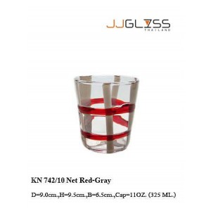 Glass 742/10 Net Red-Gray - 11 oz. Milky Red-Grey Net Lines Colored Glass (325 ml.)