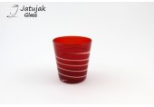 แก้ว 742/10 แดงพันเส้นคู่ - แก้วน้ำ แฮนด์เมด ทรงกรวย ตัวสีแดง ลายพันเส้นคู่สีนม-ส้ม 11 ออนซ์ (325 มล.)
