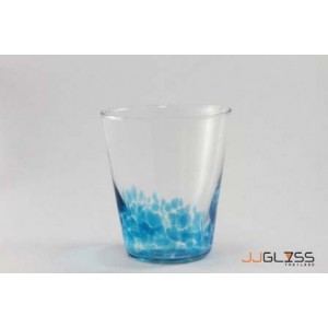 แก้ว 742/10 ใสแต้มฟ้า - แก้วน้ำ แฮนด์เมด ทรงกรวย ตัวใส ก้นแต้มสีฟ้า