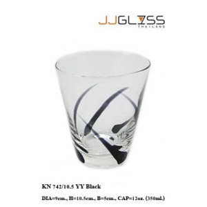 แก้ว 742/10.5 ลายยอดหญ้าดำ - แก้วน้ำ แฮนด์เมด ทรงกรวย ตัวใส ลายยอดหญ้า สีดำ 12 ออนซ์ (350 มล.)
