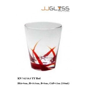 แก้ว 742/10.5 ลายยอดหญ้าแดง - แก้วน้ำ แฮนด์เมด ทรงกรวย ตัวใส ลายยอดหญ้า สีแดง 12 ออนซ์ (350 มล.)