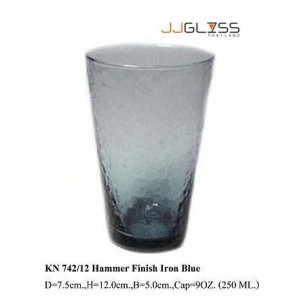 แก้ว 742/12 ลายเย็น น้ำเงินเหล็ก - แก้วน้ำ แฮนด์เมด ทรงกรวย ลายเย็น สีน้ำเงินเหล็ก 9 ออนซ์ (250 มล.)