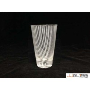 แก้ว 742/12 วีลายมิ้วขาว - แก้วน้ำ แฮนด์เมด ทรงกรวย ตัวใส วีลายมิ้วขาว 9 ออนซ์ (250 มล.)