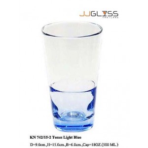 Glass 742/15-2 Tones Light Blue - Handmade Colour Glass, 2 Tones Transparent-Light Blue 18 oz. (500 ml.)