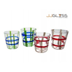 Glass 742/10 Multi-Color Lines - 11 oz. Multiple Colored Net Lines on Transparent Glass (325 ml.)