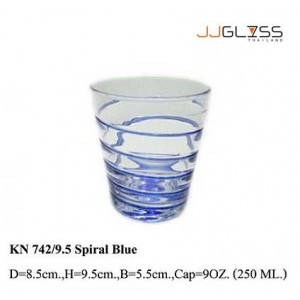 Glass 742/9.5 Spiral Blue - 9 oz. Blue Colored Spiral Design Glass (250 ml.)