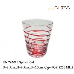แก้ว 742/9.5 พันเส้นแดง - แก้วน้ำ แฮนด์เมด ทรงกรวยสั้น ตัวใส พันเส้นแดง 9 ออนซ์ (250 มล.)