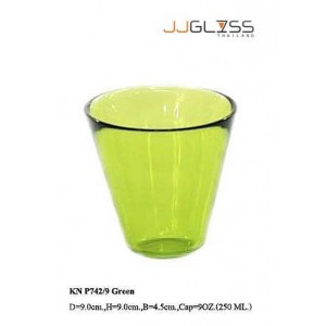 แก้ว P742/9 เขียว - แก้วน้ำ แฮนด์เมด ทรงกรวย สีเขียว 9 ออนซ์ (250 มล.)