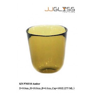 แก้ว P765/10 ชา - แก้วน้ำ แฮนด์เมด ทรงก้นมน แบบหนา สีชา 10 ออนซ์ (275 มล.)