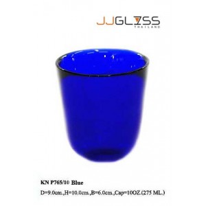 แก้ว P765/10 น้ำเงิน - แก้วน้ำ แฮนด์เมด ทรงก้นมน แบบหนา สีน้ำเงิน 10 ออนซ์ (275 มล.)