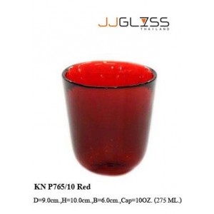 แก้ว P765/10 แดง - แก้วน้ำ แฮนด์เมด ทรงก้นมน แบบหนา สีแดง 10 ออนซ์ (275 มล.)