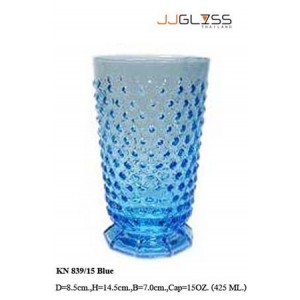 Glass 839/15 Blue - 15 oz. Blue Colored Vintage Style Highball Water Glass (425 ml.)