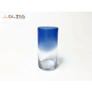 แก้ว 94-2 สี น้ำเงิน - แก้วน้ำ แฮนด์เมด ทรงกลม ปากตัด สีน้ำเงิน-ใส ความจุ 20 ออนซ์ (575 มล.)