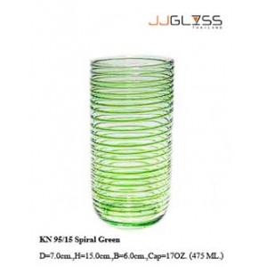 Glass 95/15 Spiral Green - 17 oz. Handmade Green Colour Spiral Design Highball Glass (475 ml.)