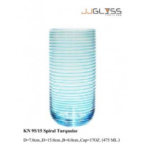 Glass  95/15 Spiral Turquoise - 17 oz. Handmade Turquoise Colour Spiral Design Highball Water  Glass (475 ml.)