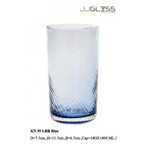 แก้ว 95 LRB น้ำเงิน - แก้วน้ำ แฮนด์เมด ทรงตรงก้นมน ลายริ้ว สีน้ำเงิน 14 ออนซ์ (400 มล.)